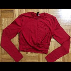 H&M DIVIDED Red Front Wrap Long Sleeve Crop Top